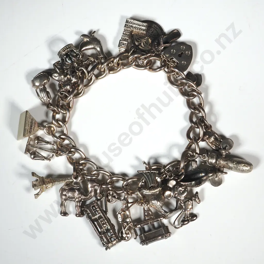 Sterling Silver Charm Bracelet w Kiwi & Buzzy Bee Charms Image 1++