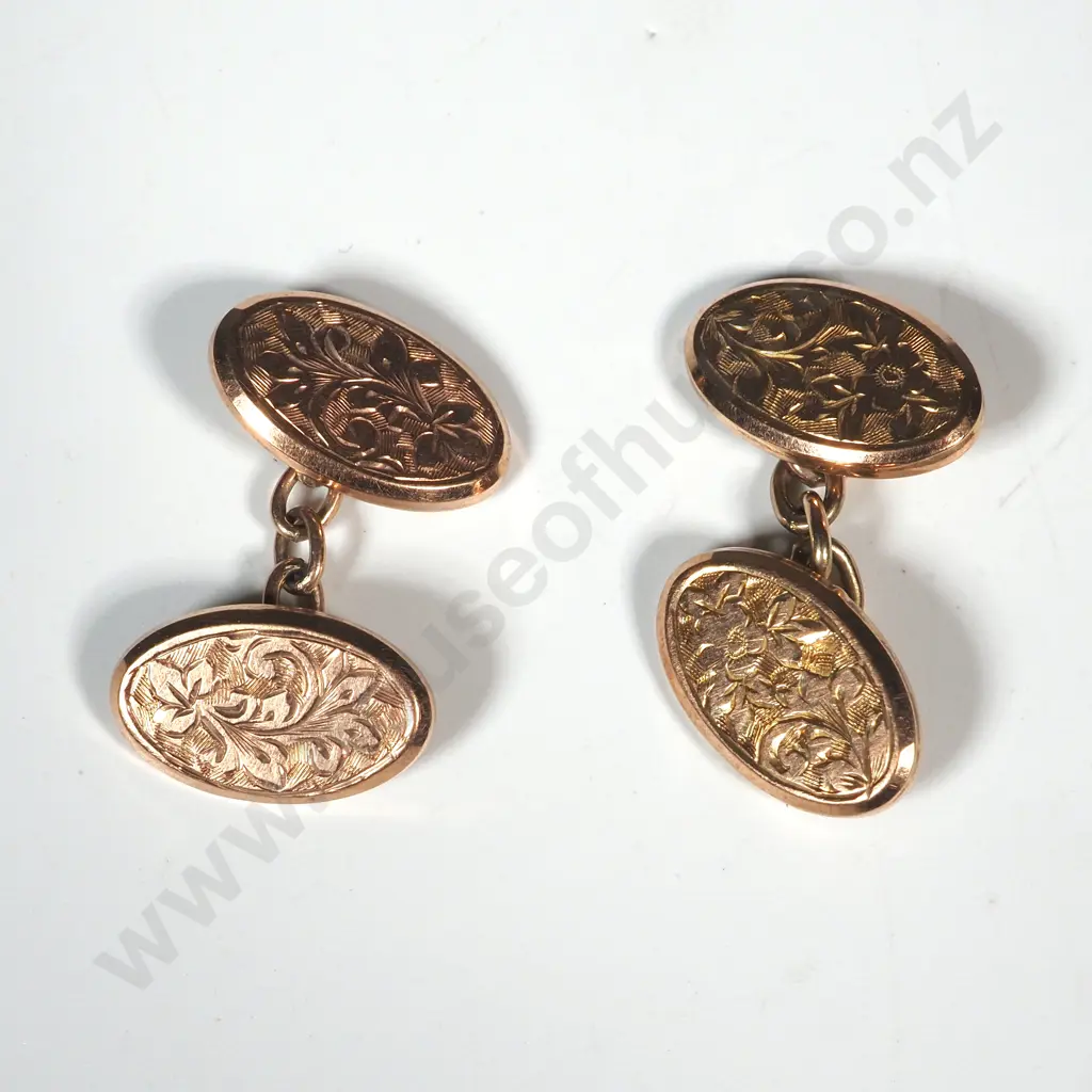 9ct Gold Engraved Cufflinks Image 1++