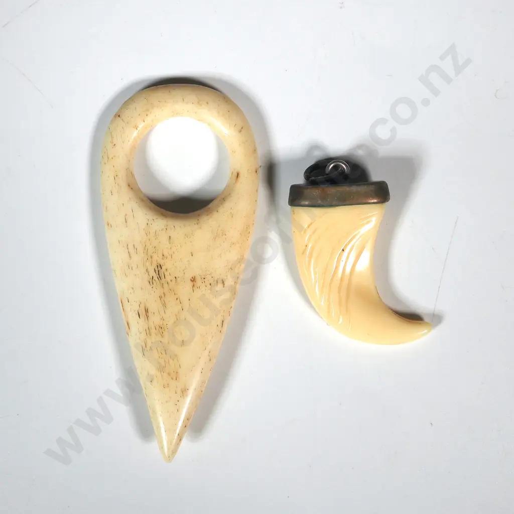 Two Bone Pendants - One .800 Silver Top Image 1++