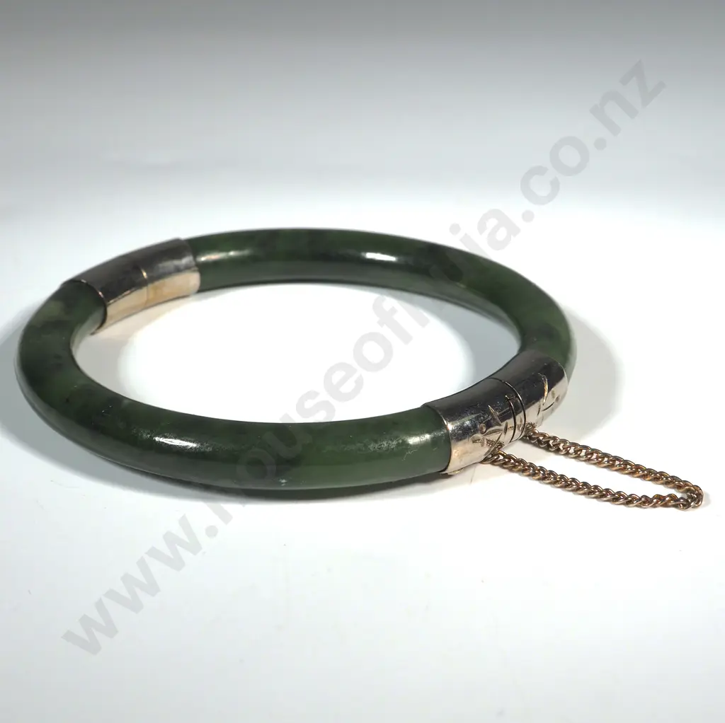 Jade/Silver Snap Bangle. Image 1++