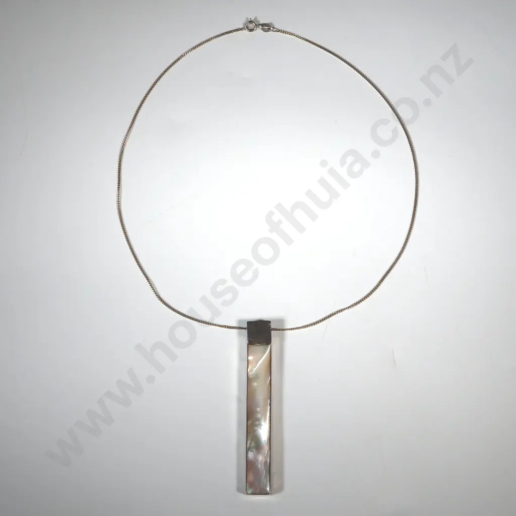 Sterling Sterling Necklace & Long Mother Of Pearl Bar Pendant Image 1++