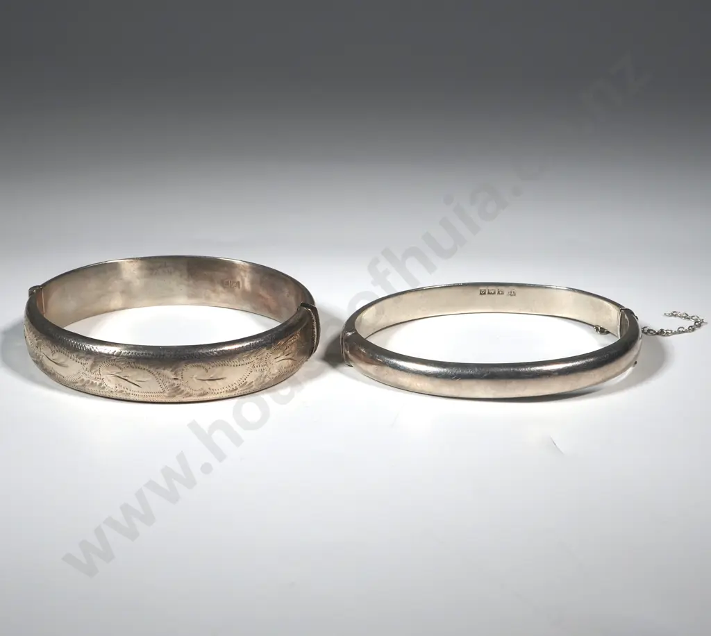 Two Sterling Silver Hinged Bracelets A/F Image 1++