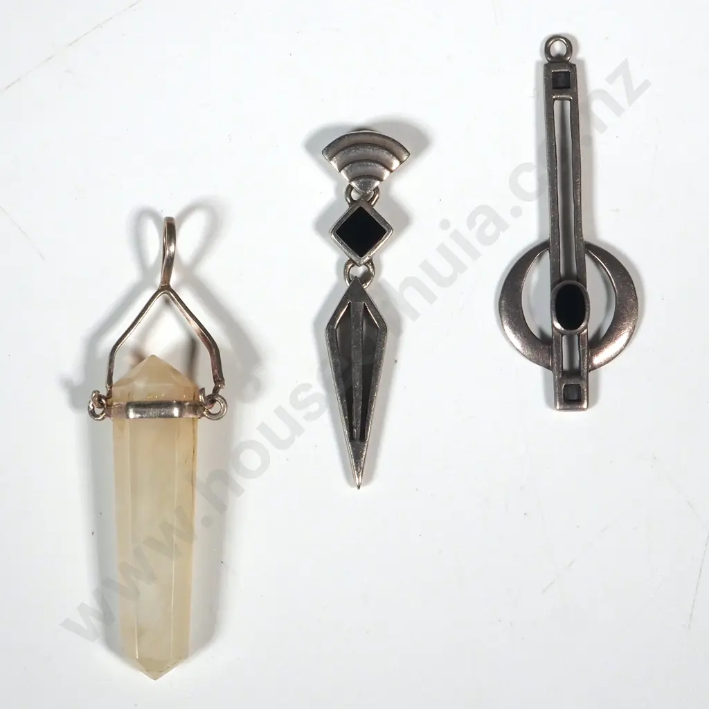 Three Sterling Silver Mounted Pendants: crystal and two others Image 1++