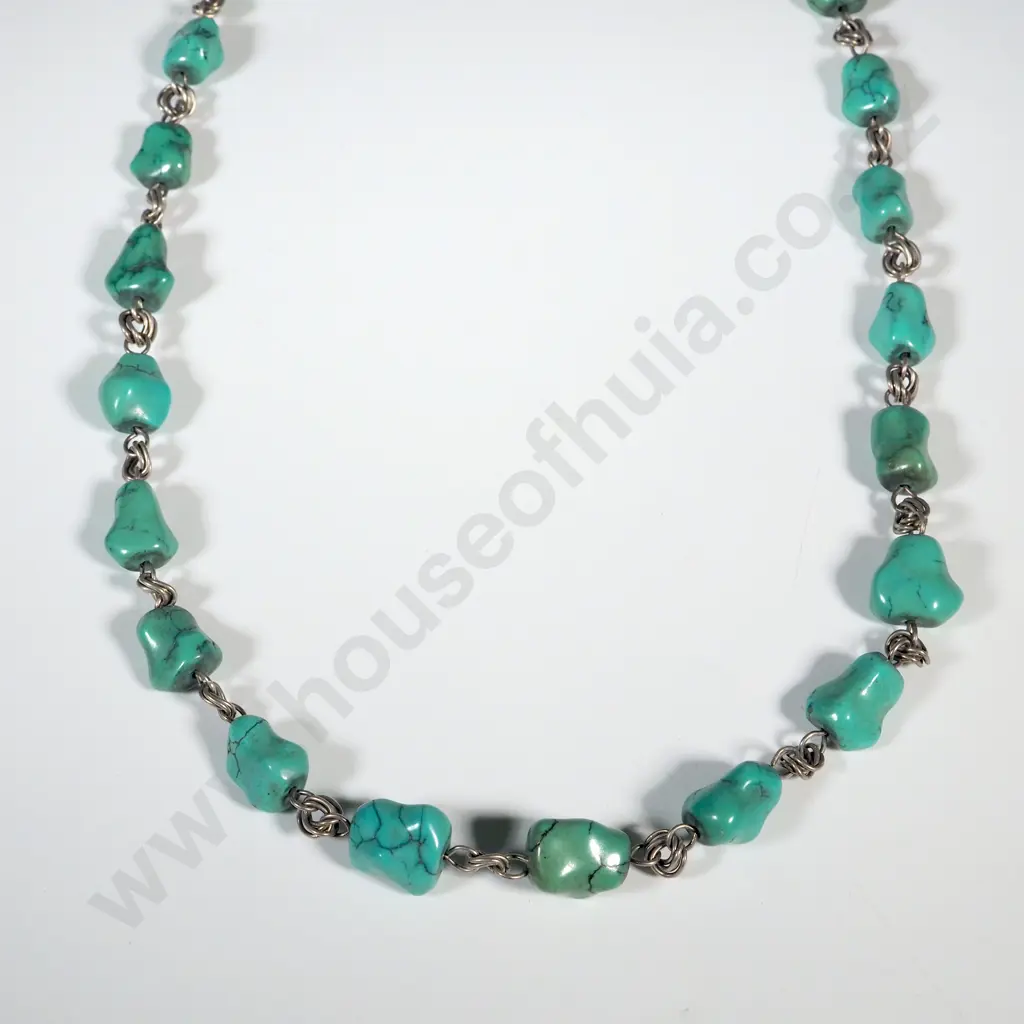 Sterling Silver & Turquoise Bead Necklace Image 1++