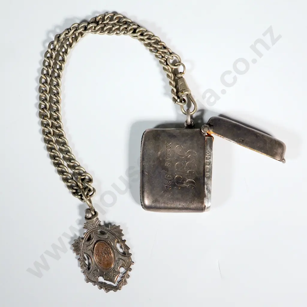 Sterling Silver Vesta & Fob on Nickel Chain Image 1++