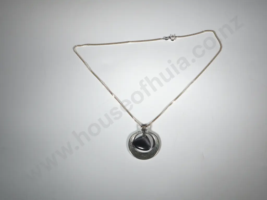 Sterling Silver Chain With Modernist Pendant  with Mauve Stone  Image 1++