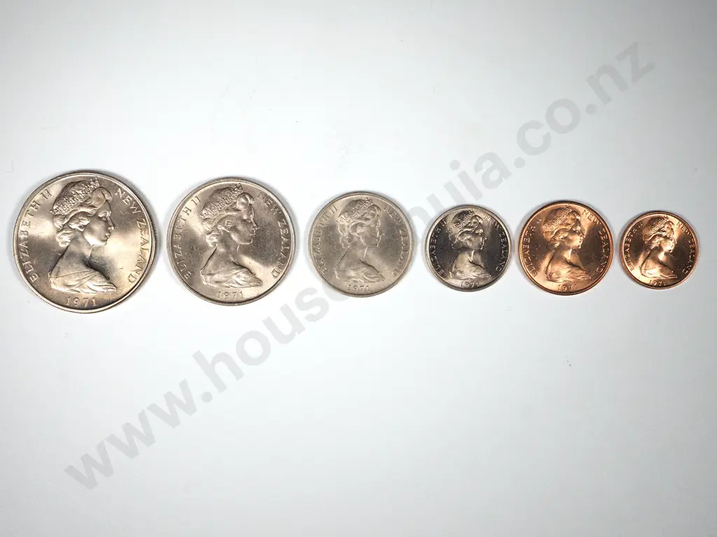 6 X NZ 1971 UNC CIRCULATION COINS 1 – 50 CENTS Image 1++