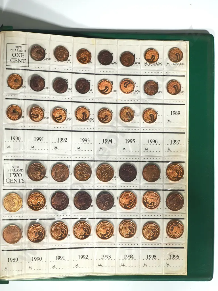 ALBUM OF NZ DECIMAL COINS 1 CENT TO 50 CENTS 136 COINS Image 1++