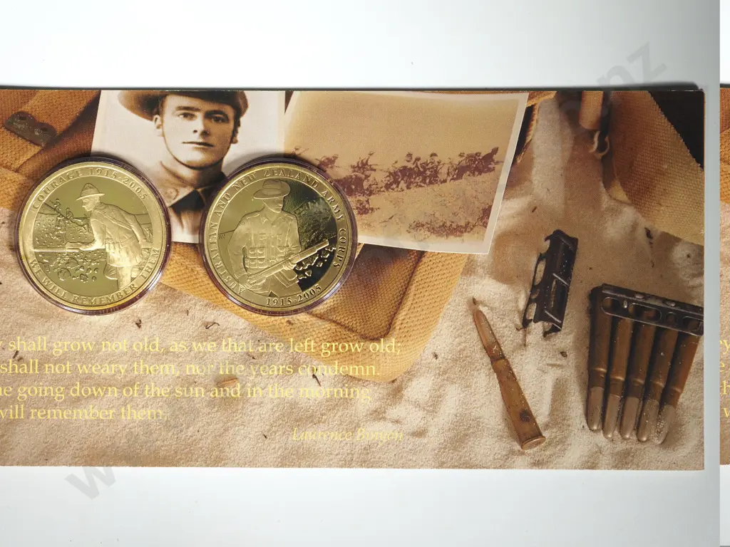 7 x 2005 ANZAC PAIR WITH AUSTRALIA PROOF ONE DOLLAR COINS Image 1++