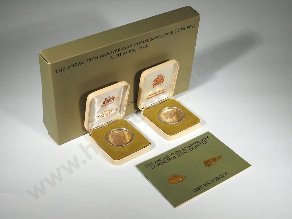 5 X 1990 PROOF $5 ANZAC PAIR WITH AUSTRALIA Image 1++