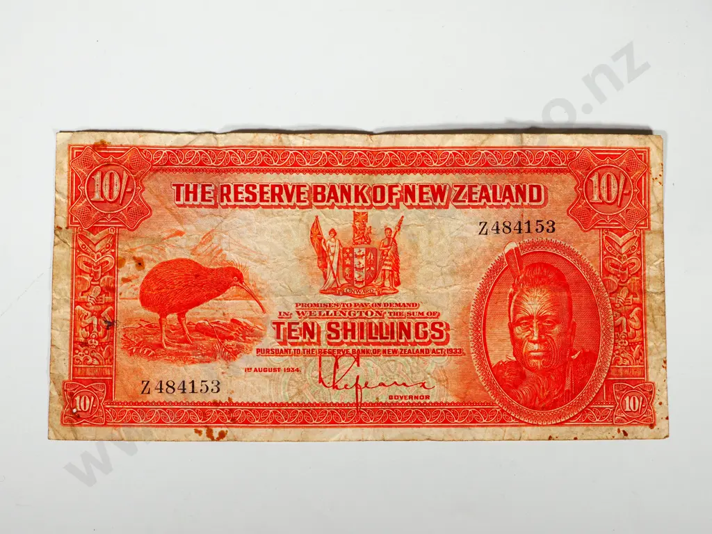 RESERVE BANK OF NEW ZEALAND TEN SHILLINGS 1934 Image 1++