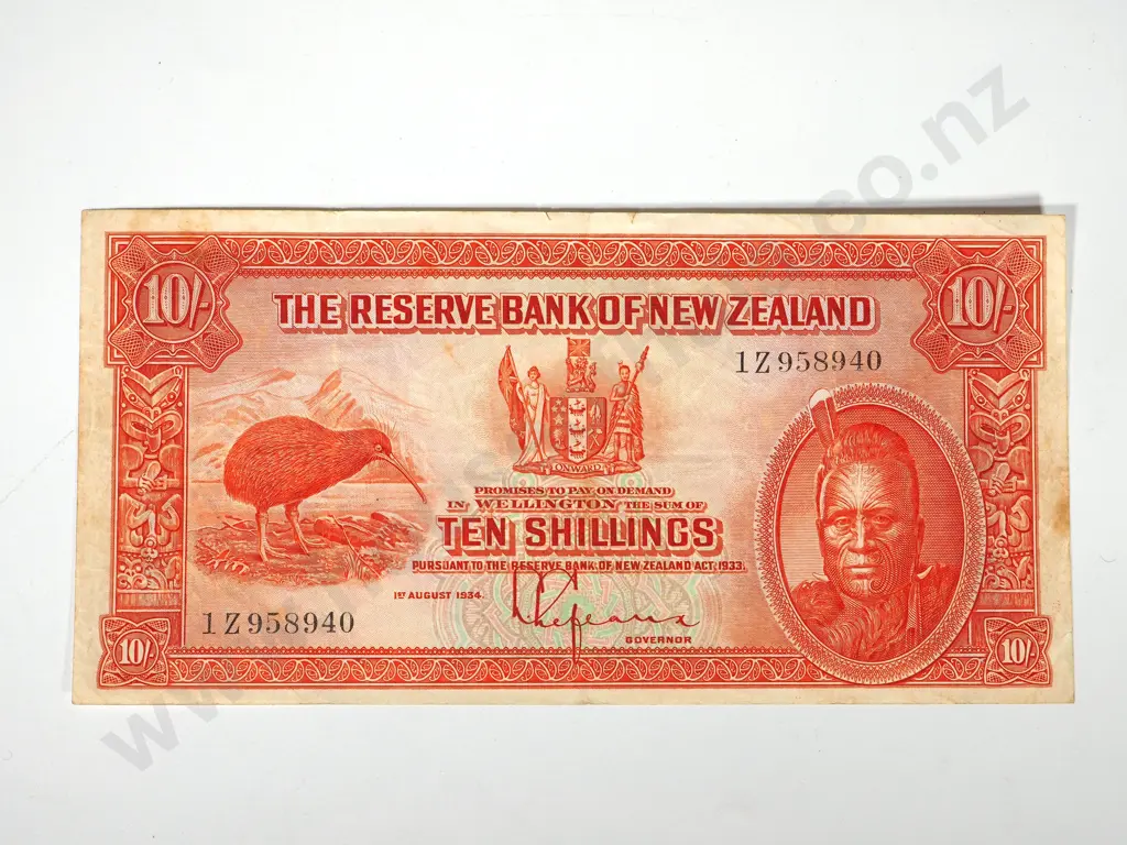 RESERVE BANK OF NEW ZEALAND TEN SHILLINGS 1934 Image 1++