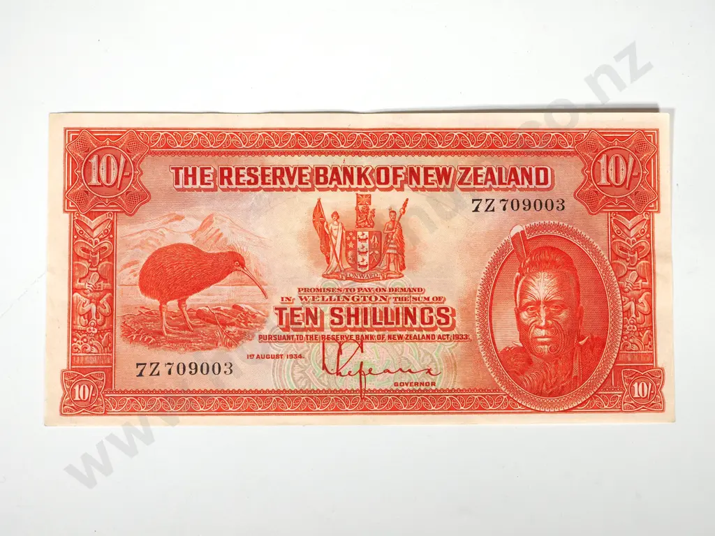 RESERVE BANK OF NEW ZEALAND TEN SHILLINGS 1934 Image 1++