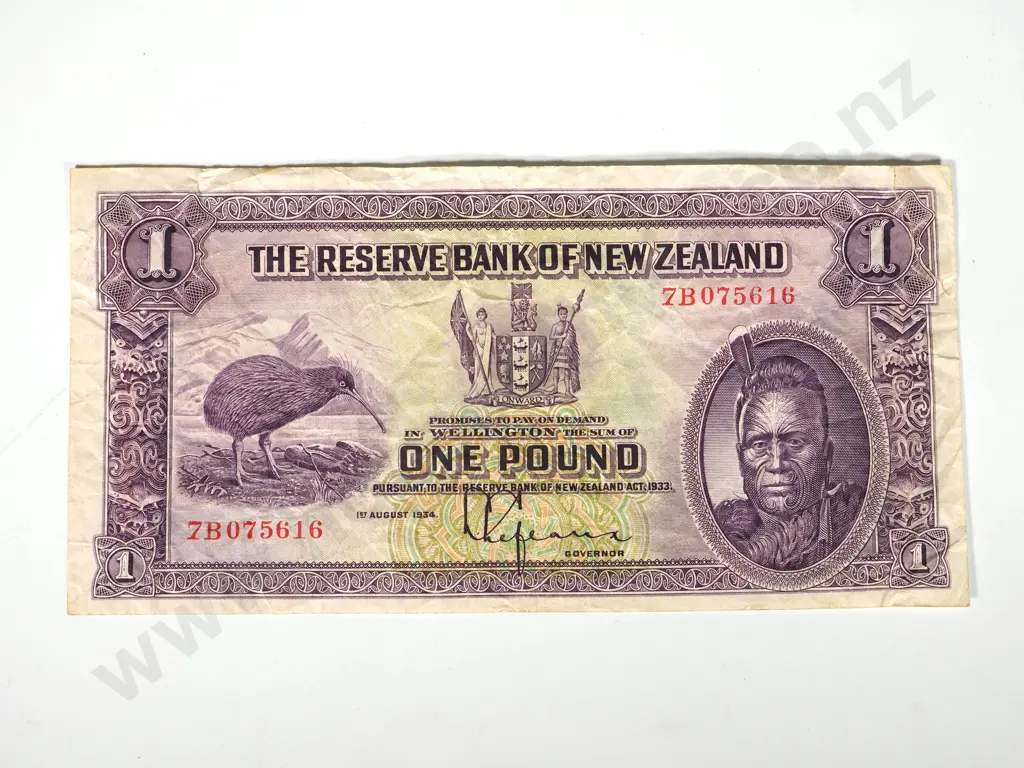 RESERVE BANK OF NEW ZEALAND ONE POUND 1934 Image 1++