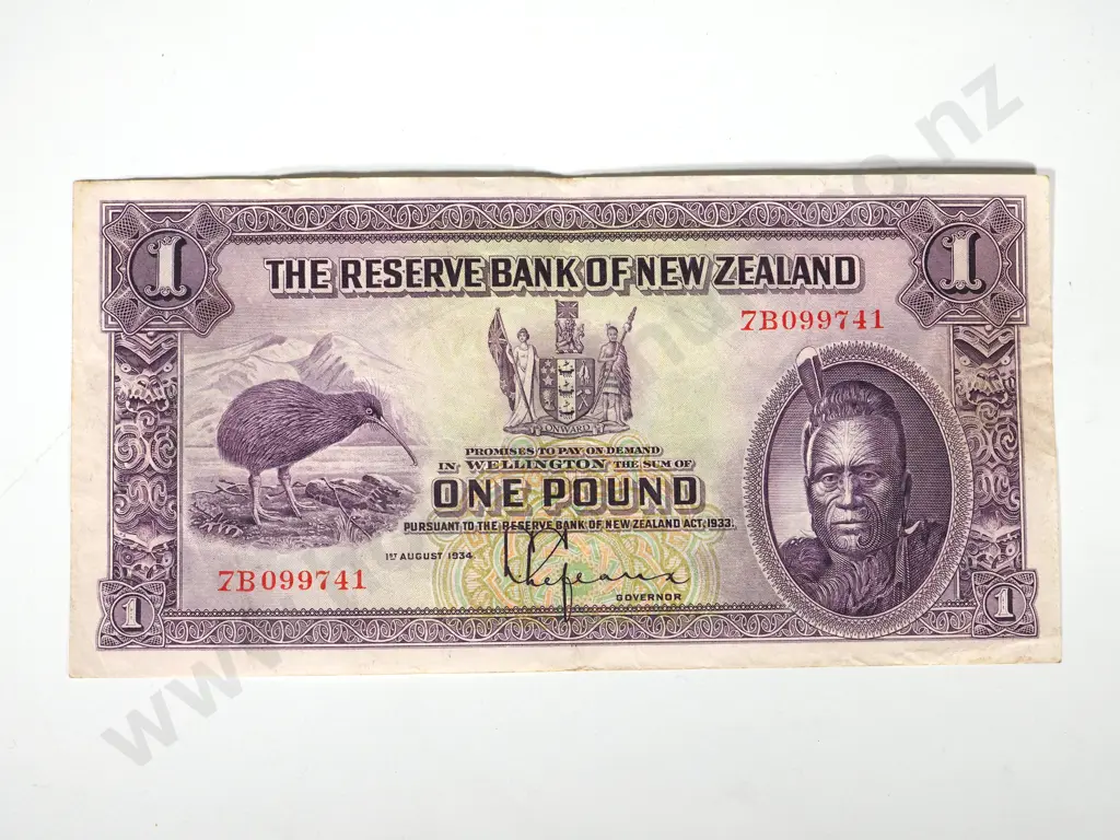 RESERVE BANK OF NEW ZEALAND ONE POUND 1934 Image 1++