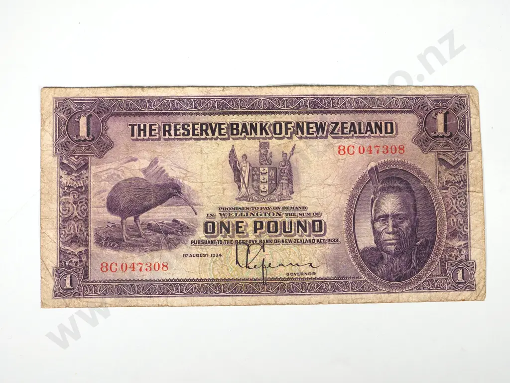 RESERVE BANK OF NEW ZEALAND ONE POUND 1934 Image 1++