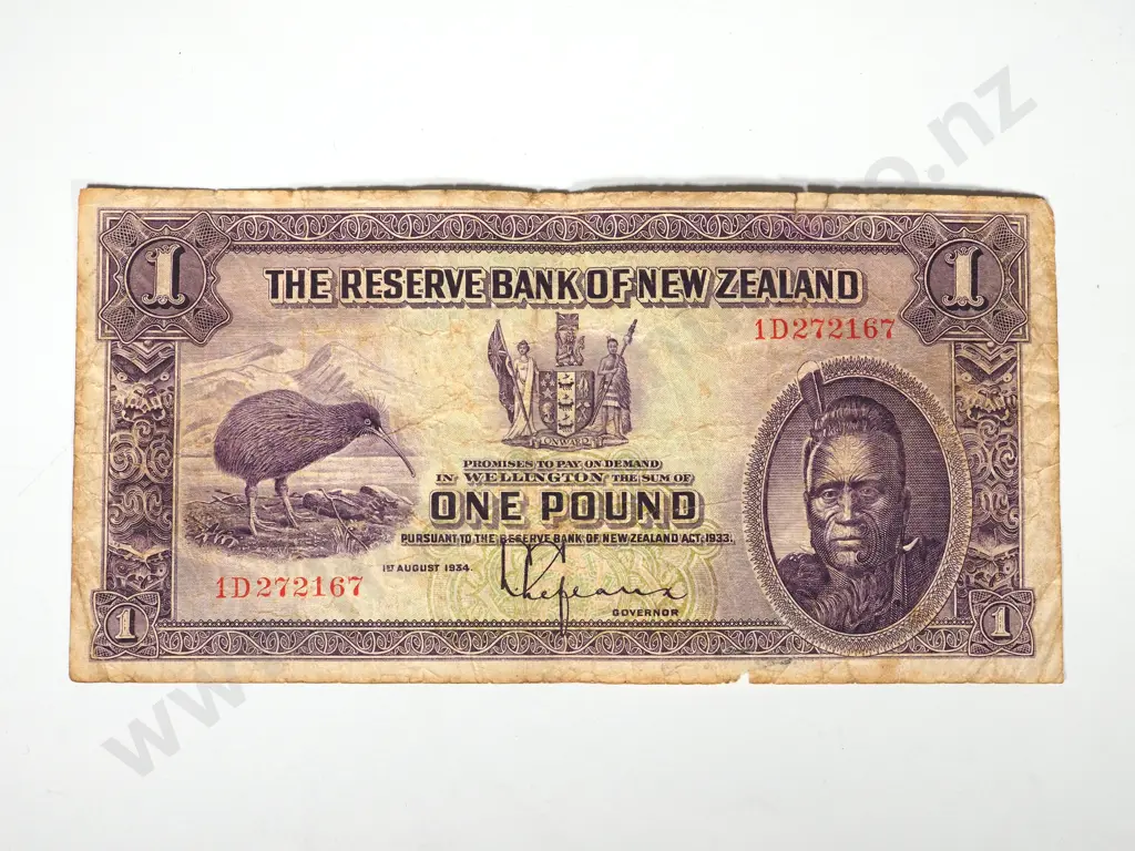RESERVE BANK OF NEW ZEALAND ONE POUND 1934 Image 1++