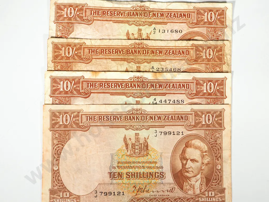 4 X RESERVE BANK OF NEW ZEALAND TEN SHILLINGS HANNA Image 1++