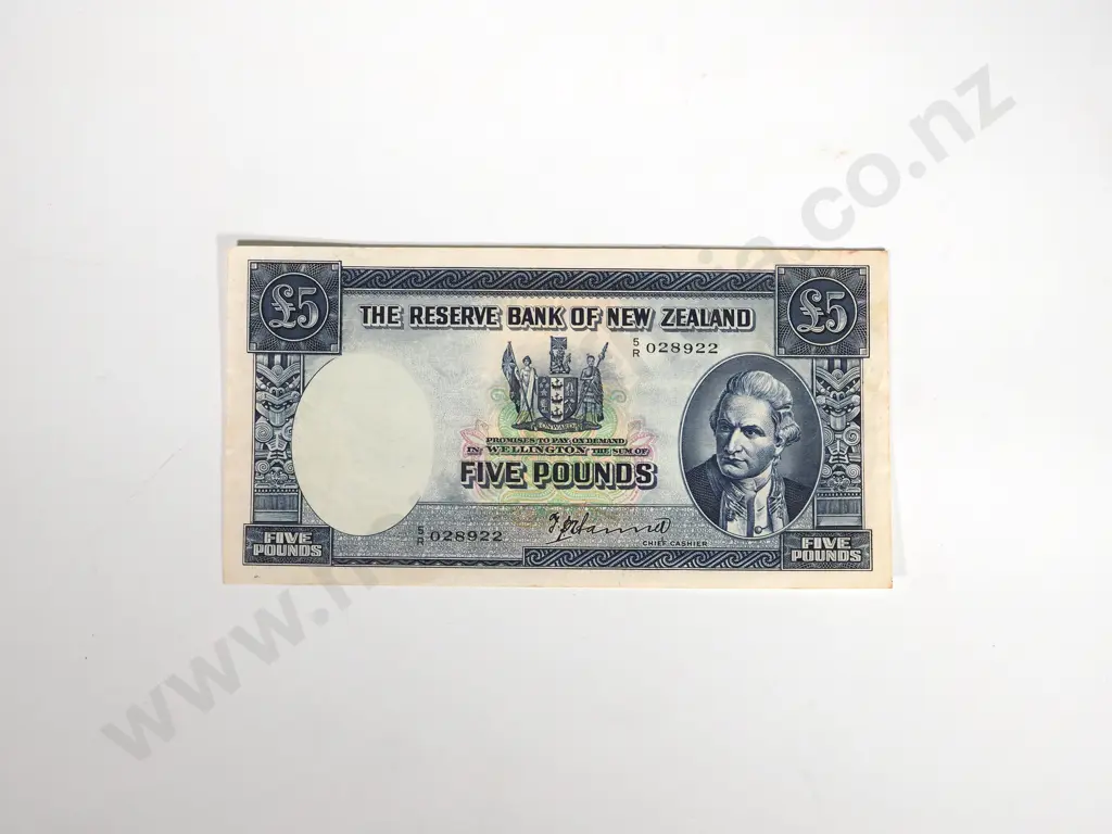RESERVE BANK OF NEW ZEALAND FIVE POUNDS HANNA VF Image 1++