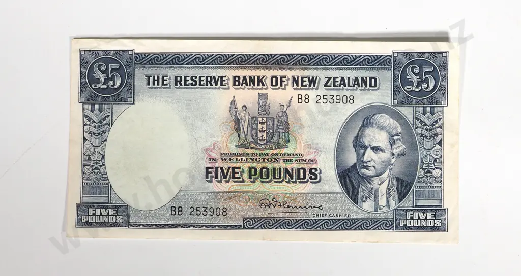 RESERVE BANK OF NEW ZEALAND FIVE POUNDS FLEMING VF Image 1++