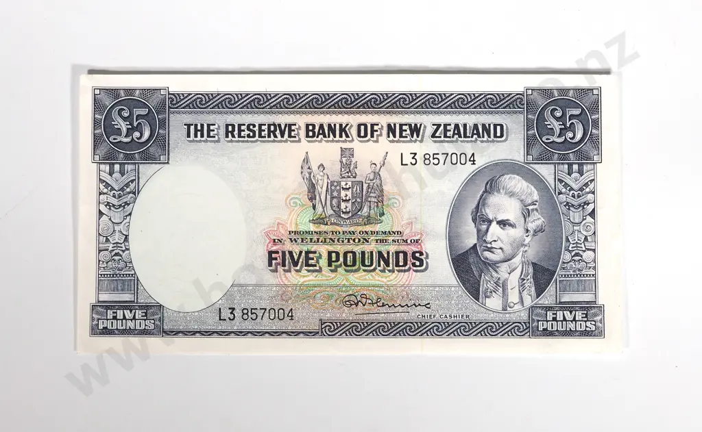RESERVE BANK OF NEW ZEALAND FIVE POUNDS FLEMING A.UNC Image 1++