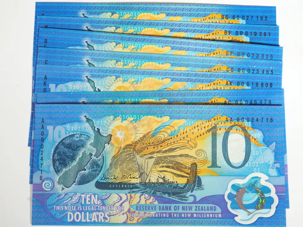 7 X RESERVE BANK OF NEW ZEALAND TEN DOLLARS BRASH T VII 2000 UNC Image 1++