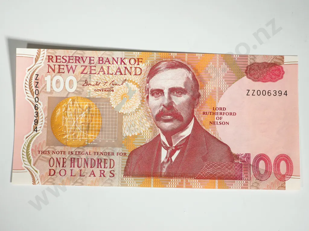 RESERVE BANK OF NEW ZEALAND ONE HUNDRED DOLLARS ZZ BRASH T I UNC Image 1++