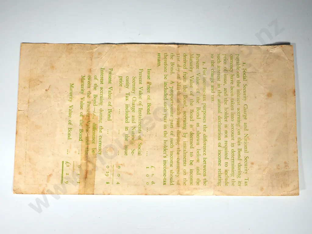 NZ NATIONAL SAVINGS BOND FOR ONE POUND AUCKLAND 1943 Image 1++