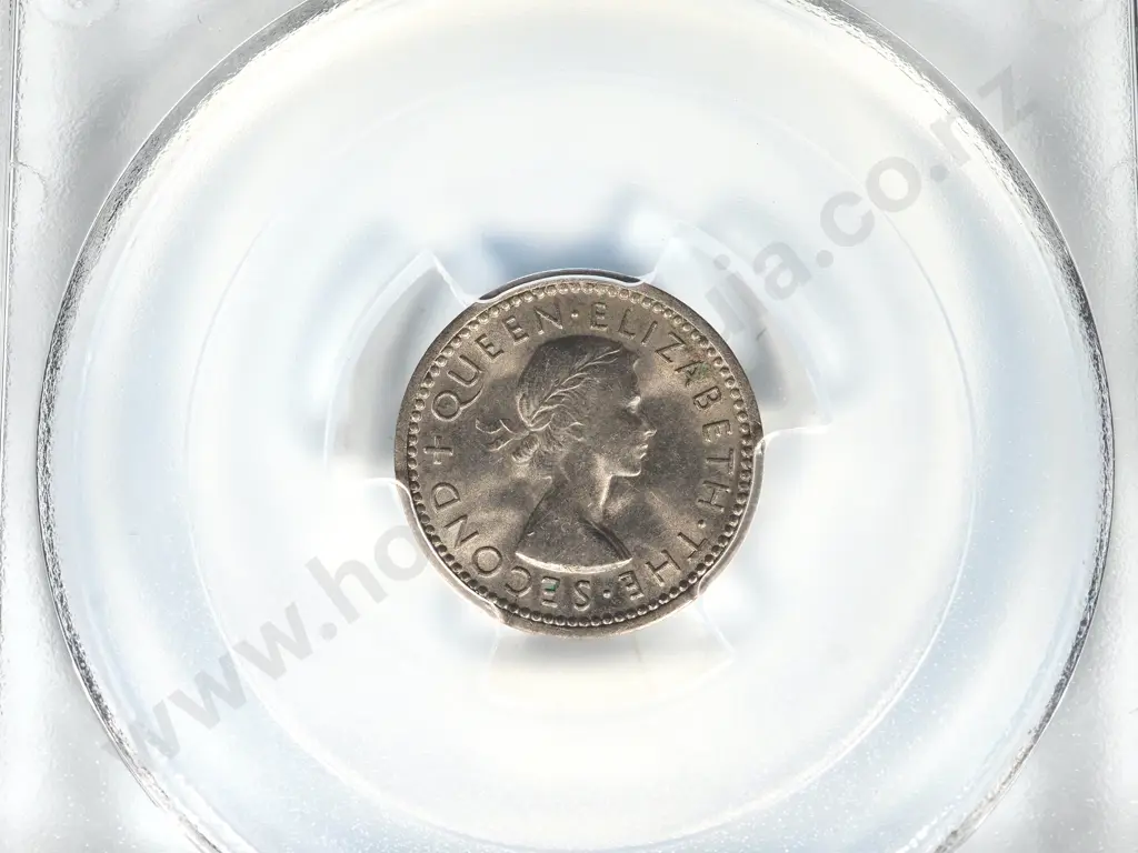 1955 TWO DOTS THREEPENCE UNC MS63 Image 1++
