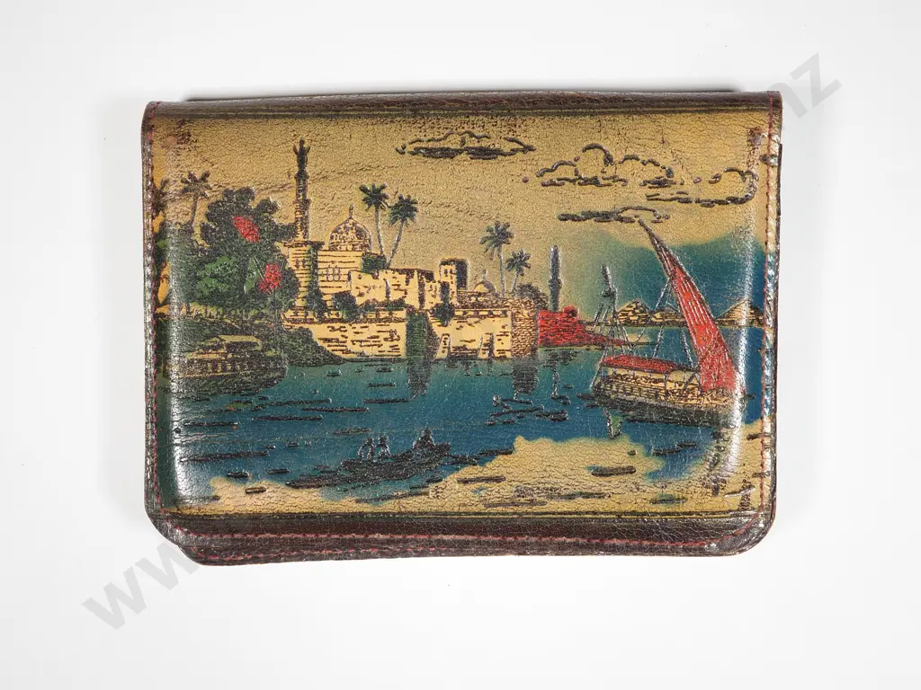 1941 Dated Egypt Leather Wallet w Decorative Scenes - Vet Bring Back  Image 1++