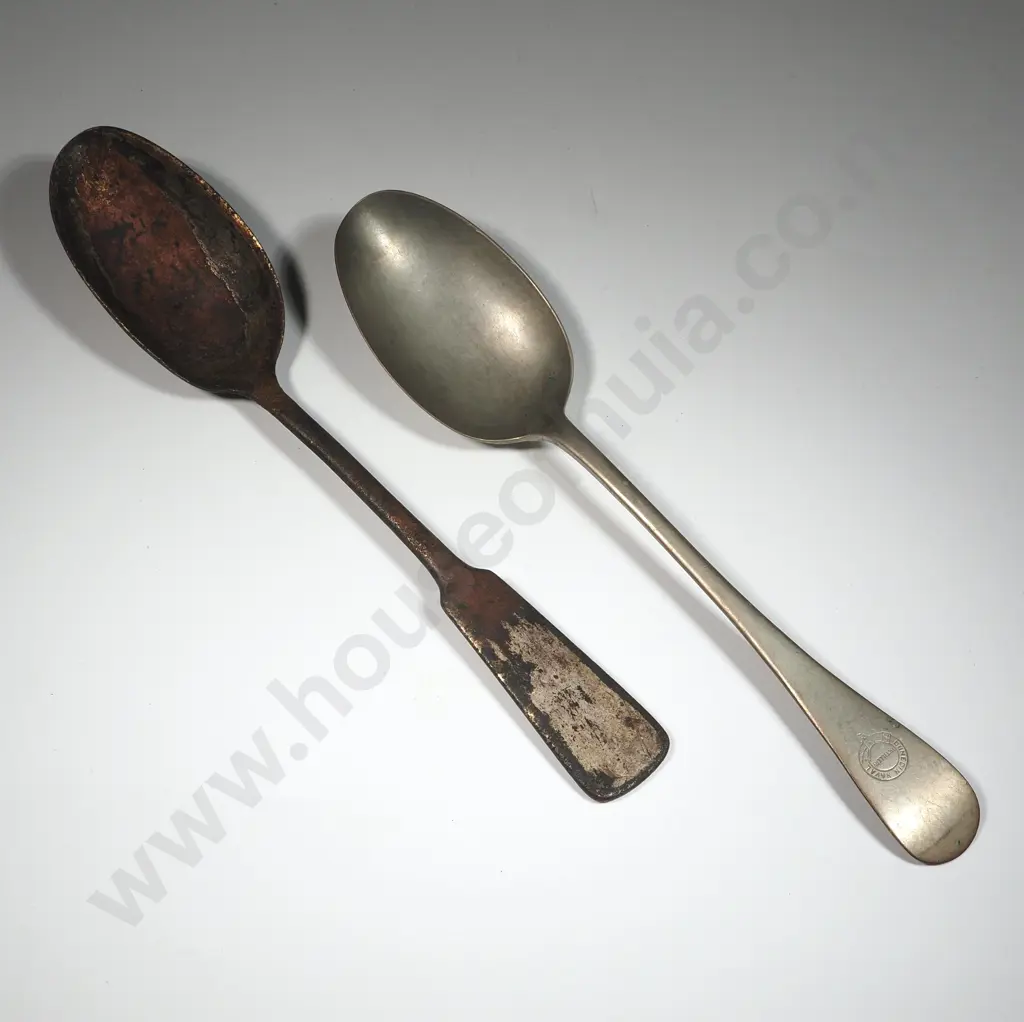 Two Large Spoons - One Marked Dunedin Naval Artillery. Image 1++
