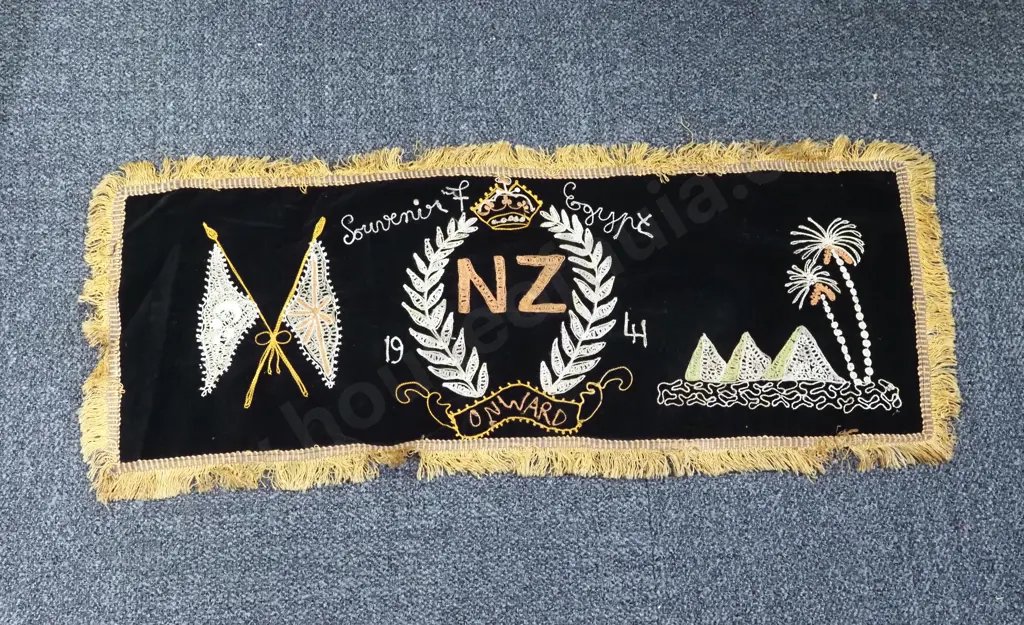 WWII Souvenir of Egypt Embroidered Table Runner. Image 1++