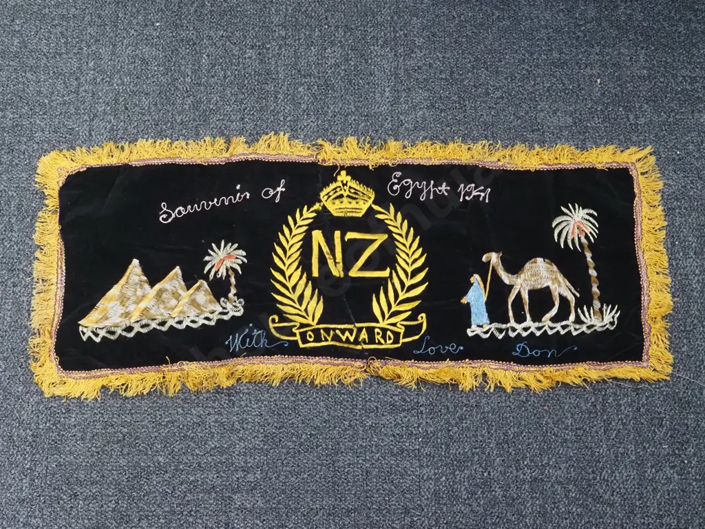 WWII Souvenir of Egypt Embroidered Table Runner. Image 1++