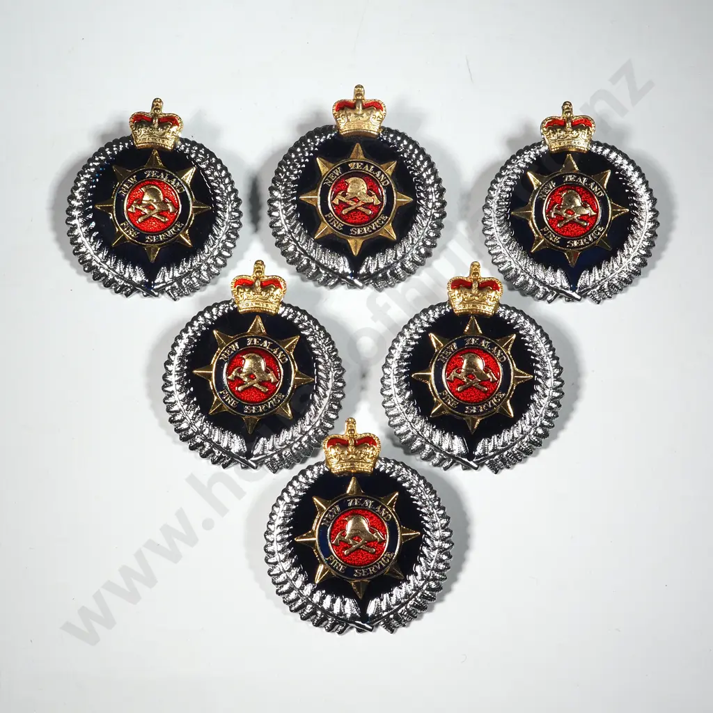 Six New Zealand Fire Service Hat Badges. Image 1++