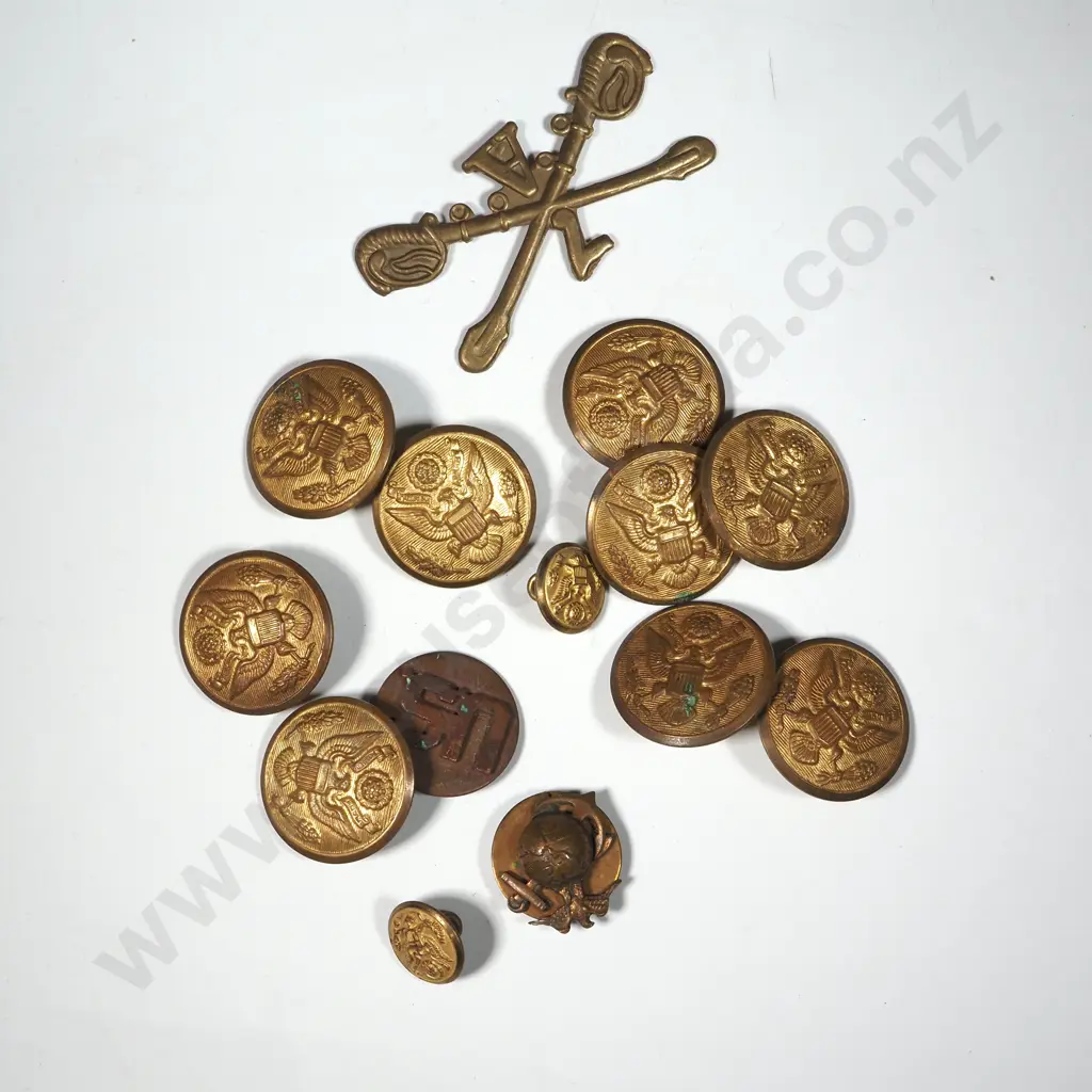 Ten U.S Military Buttons & Three Miscellaneous Badges. Image 1++