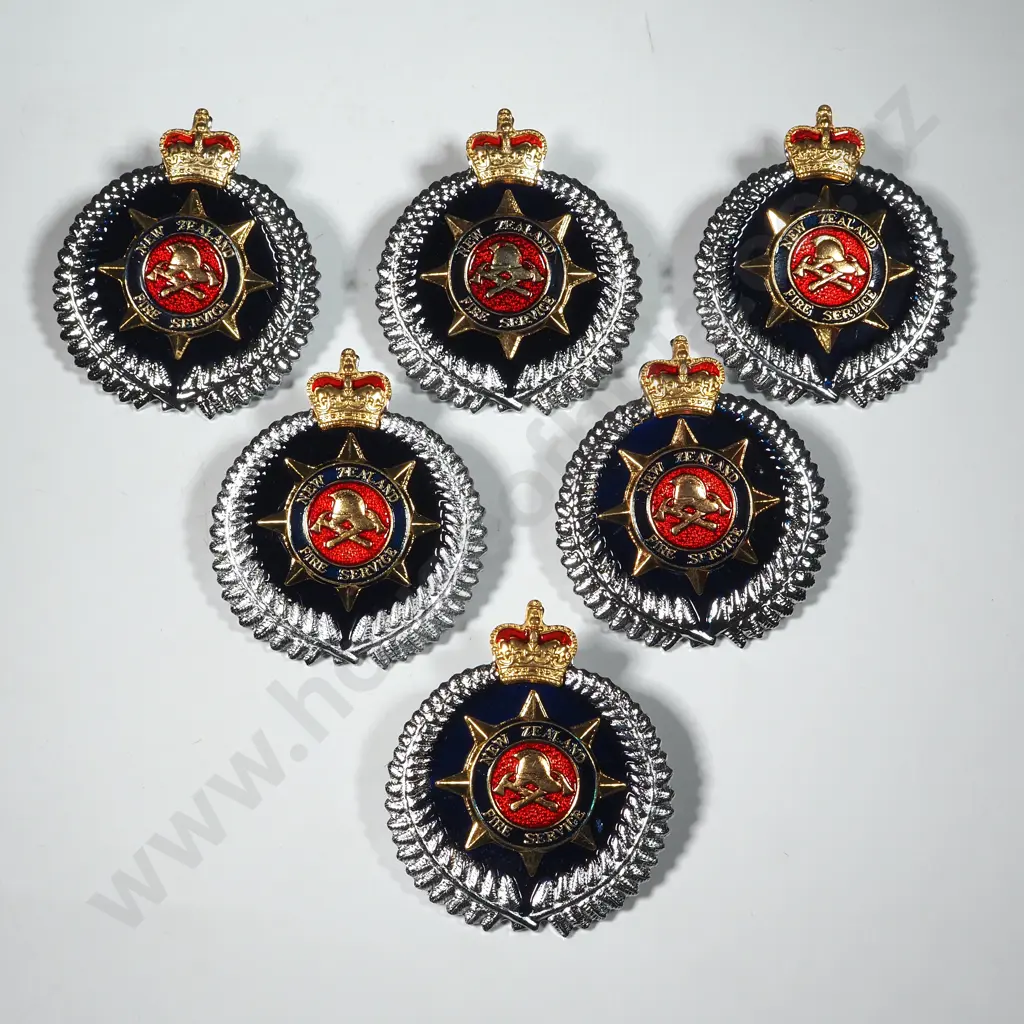 Six New Zealand Fire Service Hat Badges. Image 1++