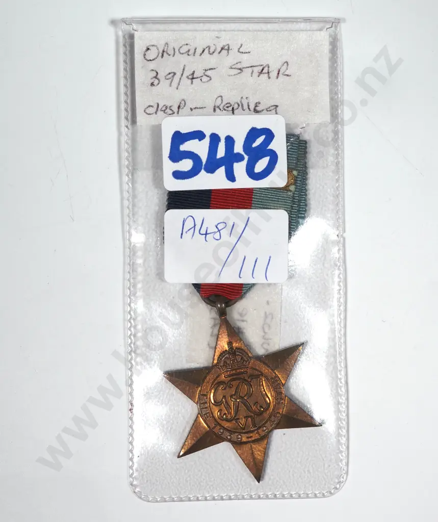 WWII Medal 1939-1945 Star w Replica Battle of Britain Bar. Image 1++