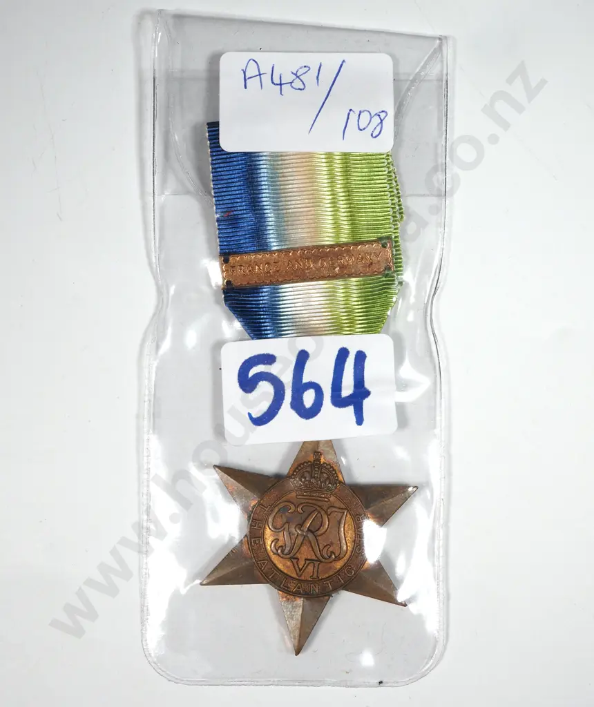 WWII Medal Atlantic Star w France & Germany Bar. Image 1++