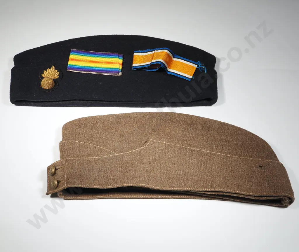 Two Military Side Caps One Infantry One Artillery & WW1 Pair Medal Ribbons  Image 1++