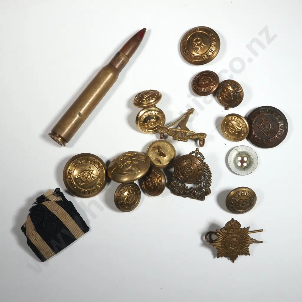 Assorted Lot of Artillery Buttons, Lapel Badges, Cartridge Case etc.. Image 1++