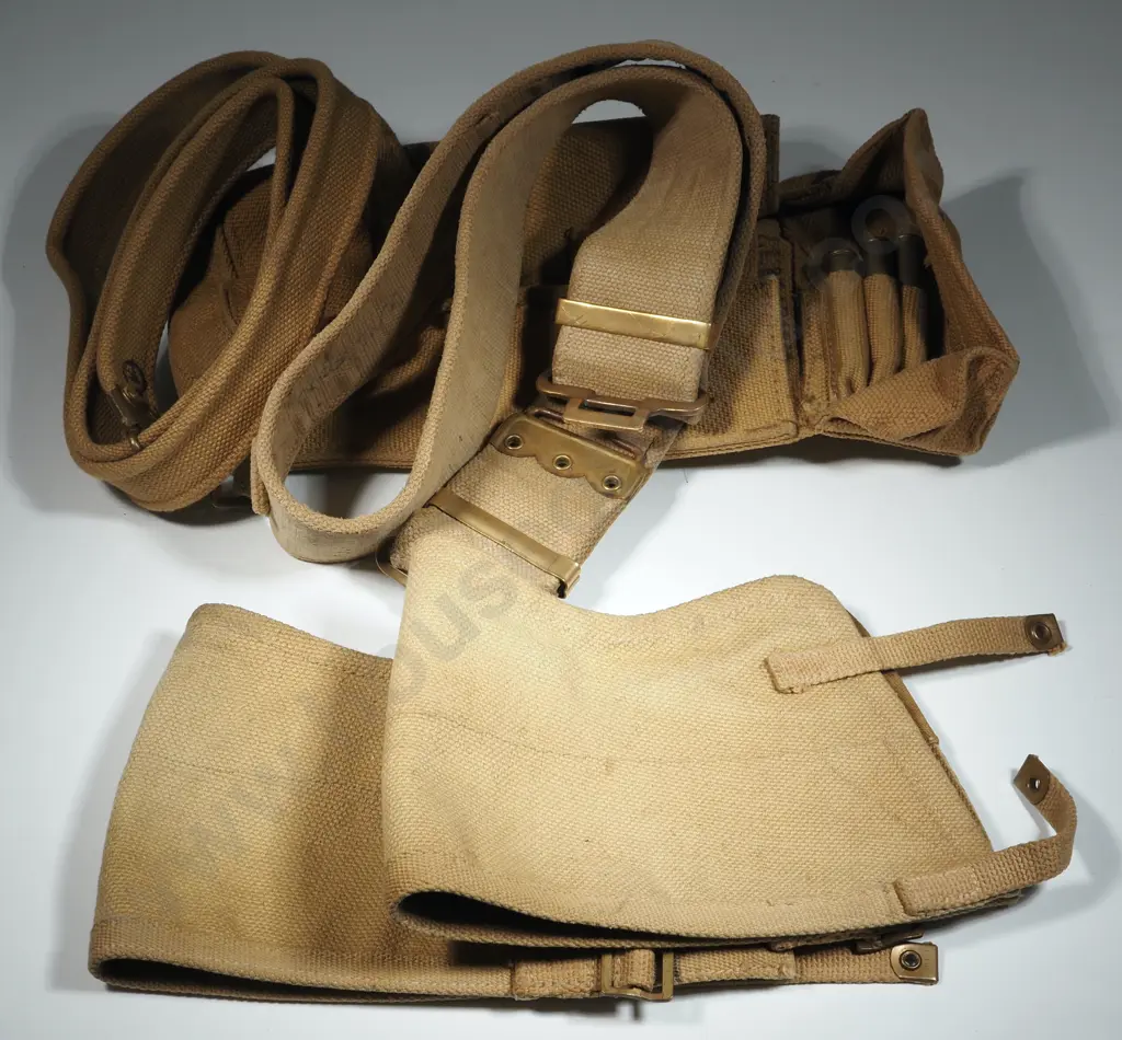 Assorted Lot of 37 Pattern Webbing, Rifle Sling, Waist Belt, Gaiters, & Pouch. Image 1++