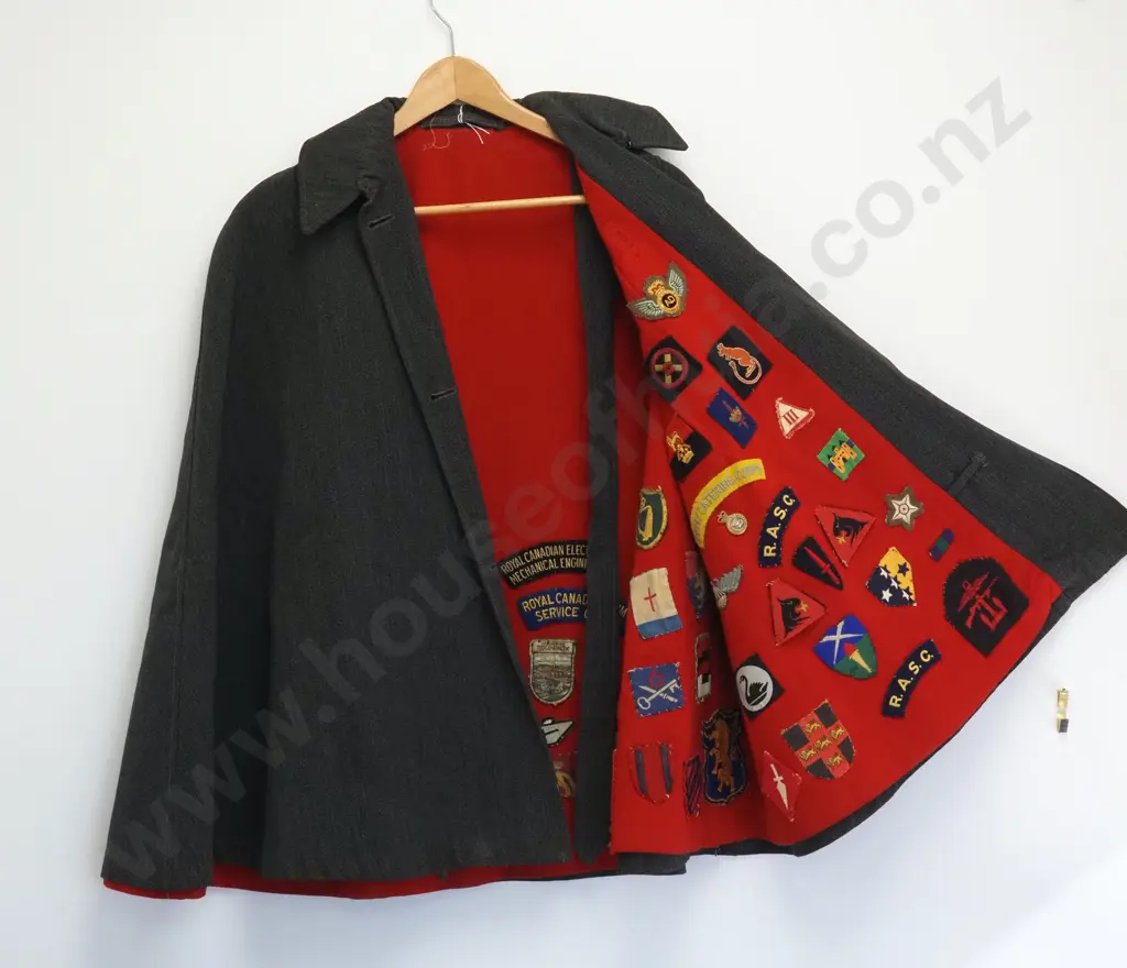 Grey Nurses Tippet Cape w Queen Alexandra Buttons, Red Lining Stitched w Multiple Patches & Badges. Image 1++