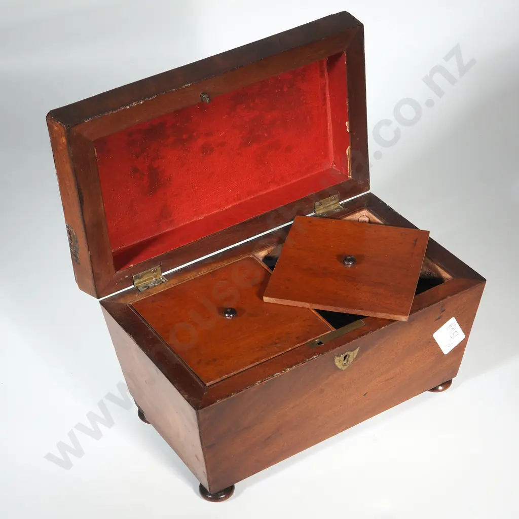 Antique Two Division Tea Caddy on Ball Feet w Two Lids Still Remaining. No Key. Image 1++