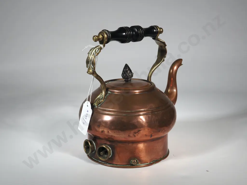 Vintage Electric Copper & Brass Kettle with Wooden Handles & Finial.  Image 1++