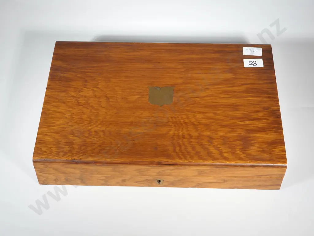 Oak Cutlery Box Containing Fish Knives & Forks & Fruit Knives & Forks. Some Items Missing Image 1++