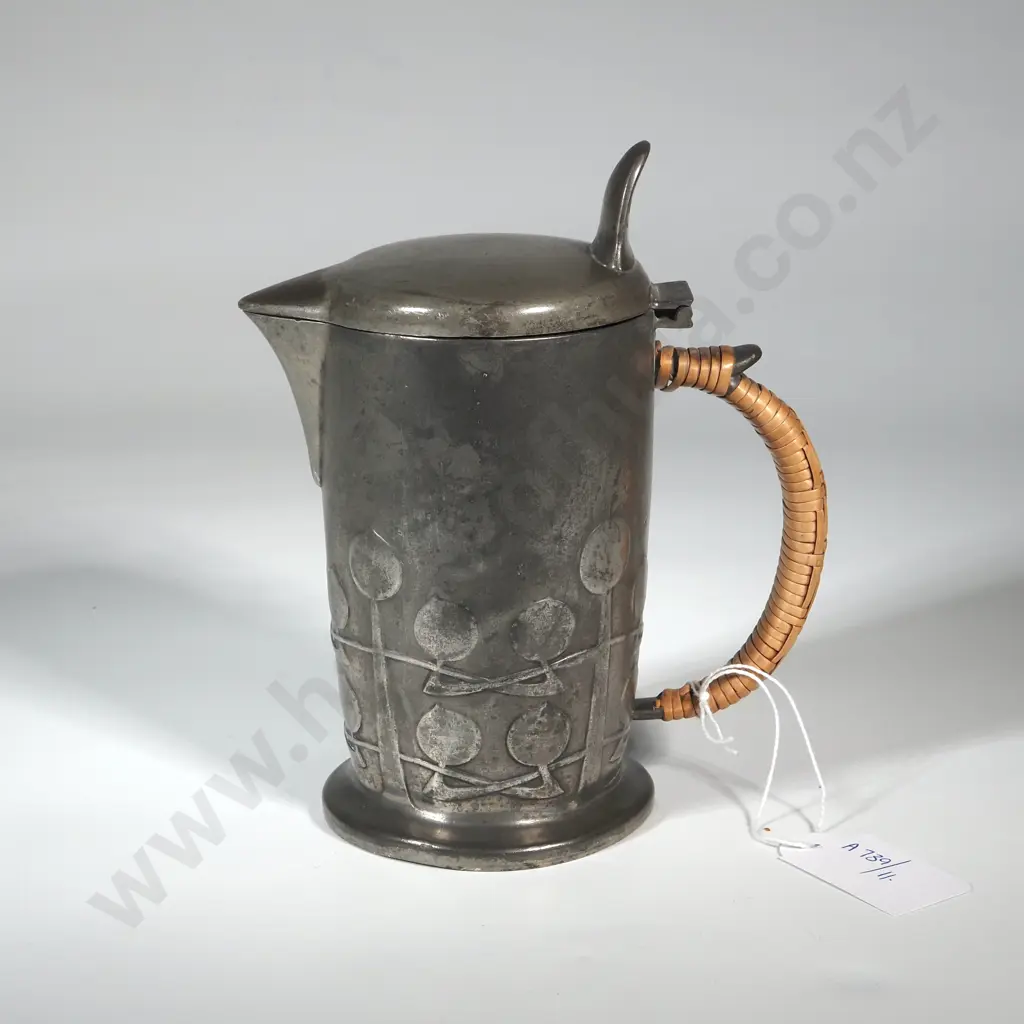 Tudric Jug By Archibald Knox with Cane Strapping to  Handle  Image 1++