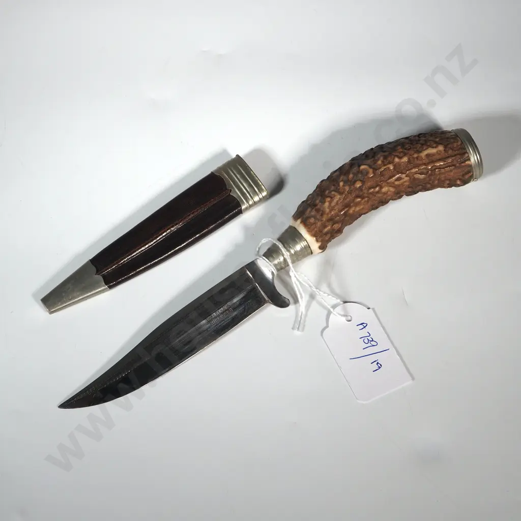 Georg Leykauf Nurnberg Bavaria Hand Made Stags Horn Hunting Knife & Scabbard Image 1++