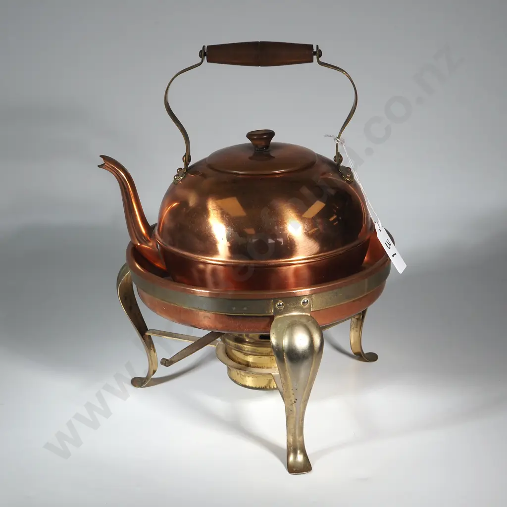 Copper Kettle  & Copper Bowl With Burner On Three Brass Legs  Image 1++
