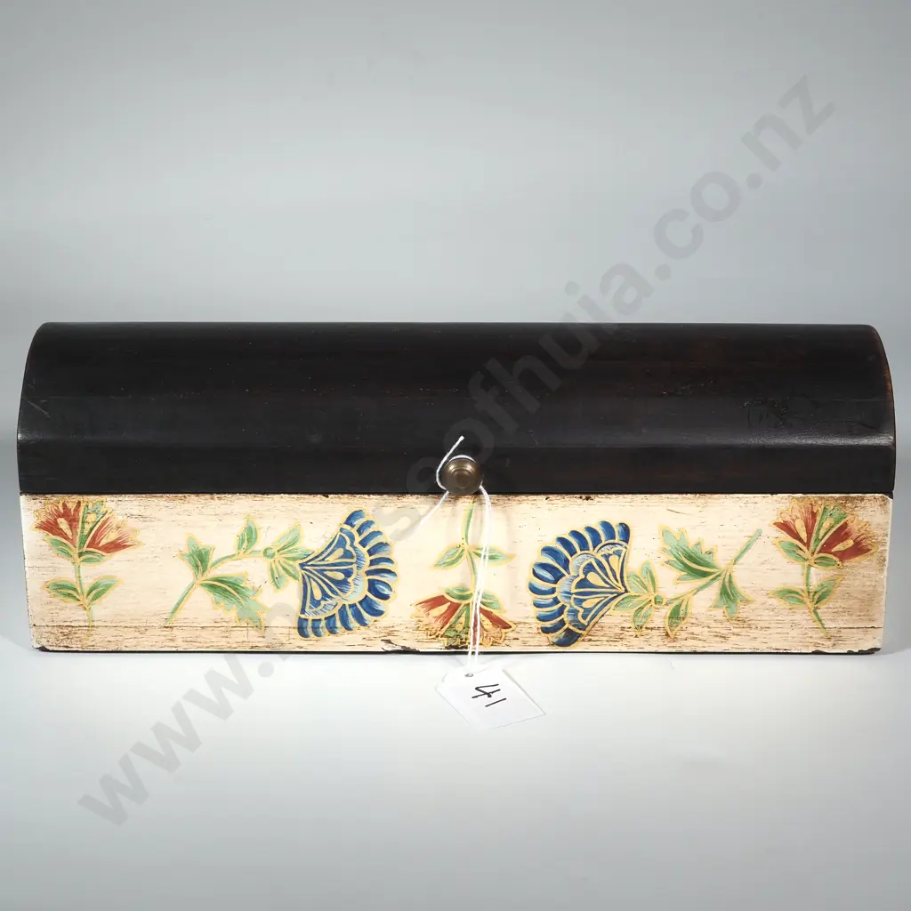 Dome Topped Elongonated Box With Painted Floral Base Image 1++