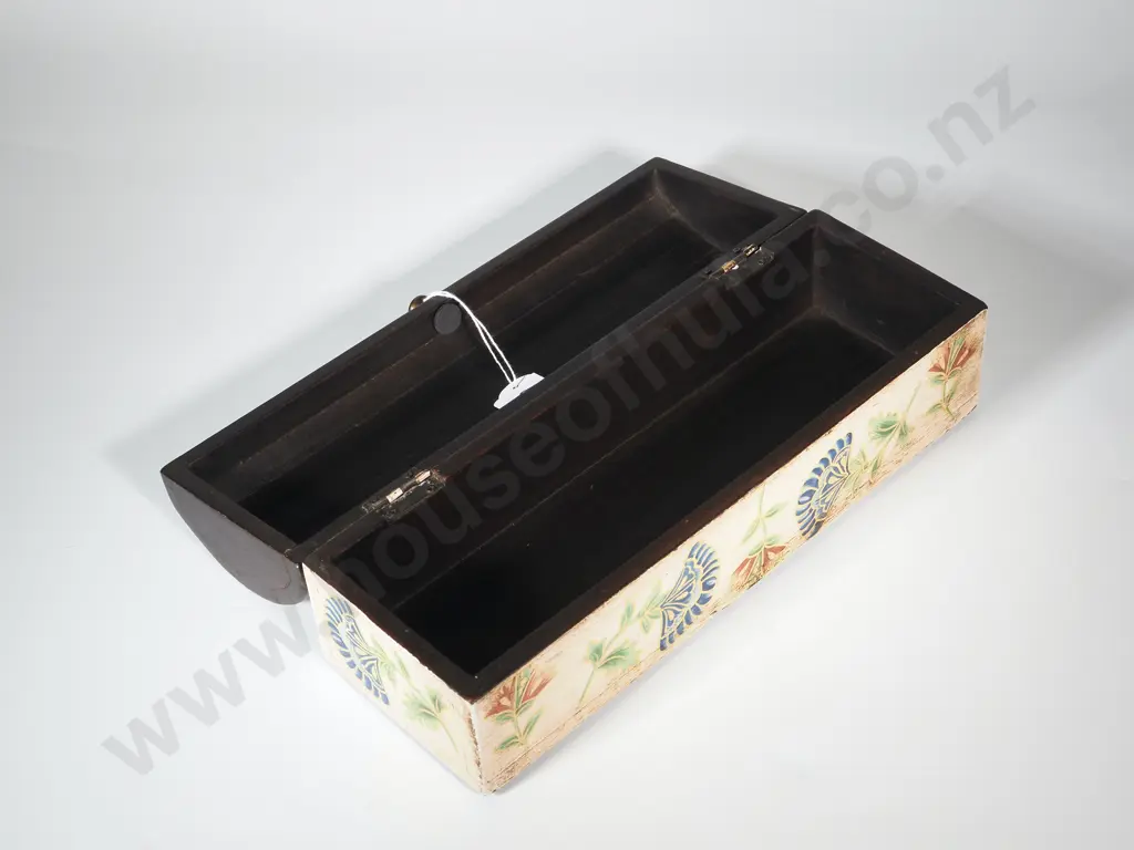 Dome Topped Elongonated Box With Painted Floral Base Image 1++